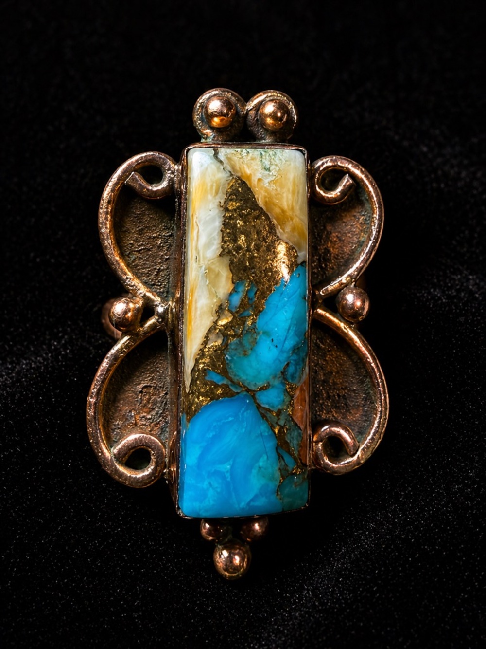 Artisan Copper Turquoise Firefly Ring Size 7 Western Boho Statement